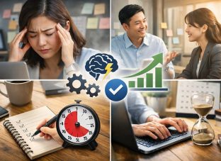 感情マネジメントと習慣化で生産性を高める働き方を表すビジネスイメージ