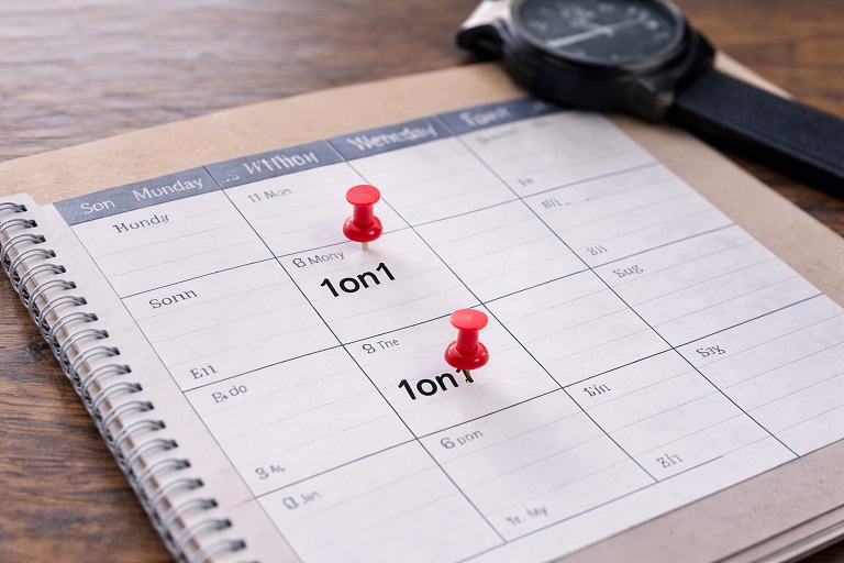 1on1を定着させる固定運用（隔週・毎週で予定を押さえる）のイメージ