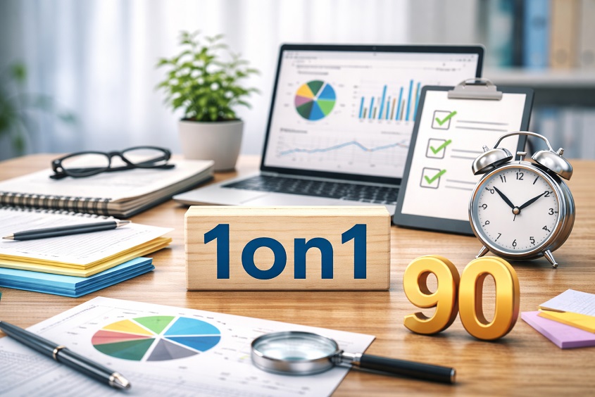 1on1の定着と導入後90日の運用見直しをイメージした法人向け画像